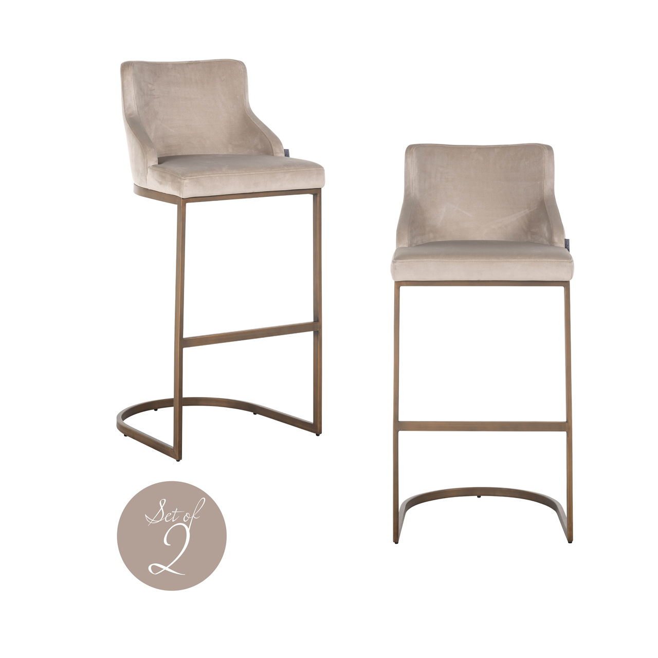 Tabouret de bar Bolton kaki velours brossé gold ignifuge (lot de 2) Richmond Interiors