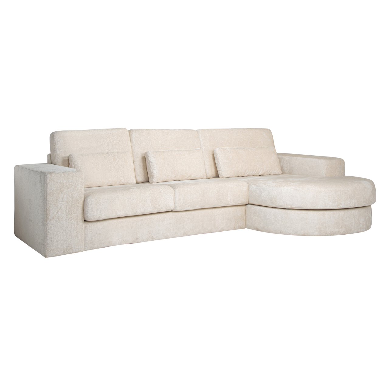 Canapé Felix velours blanc chenille 2,5-seater + lounge rond droite Richmond Interiors