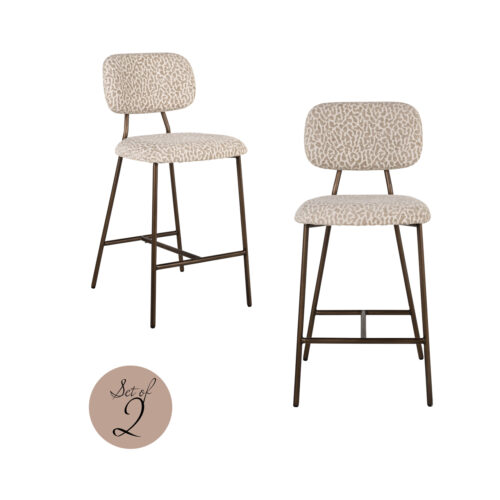 Tabouret de comptoir Xenia beige leopard ignifuge (lot de 2) Richmond Interiors