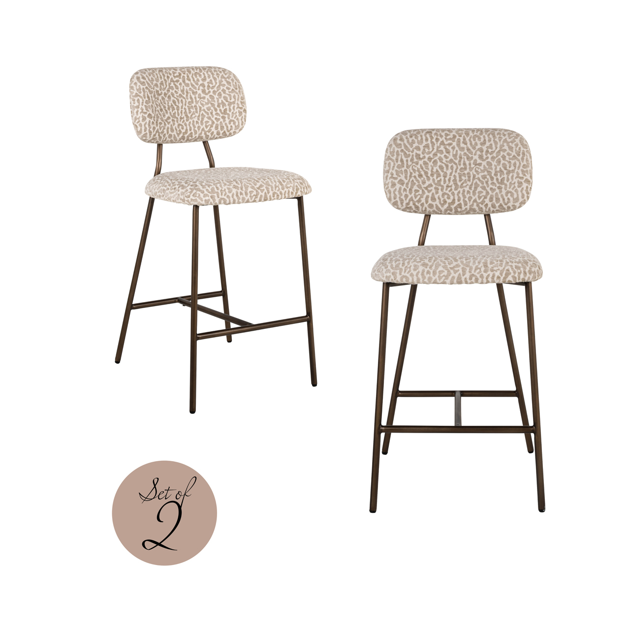 Tabouret de comptoir Xenia beige leopard ignifuge (lot de 2) Richmond Interiors