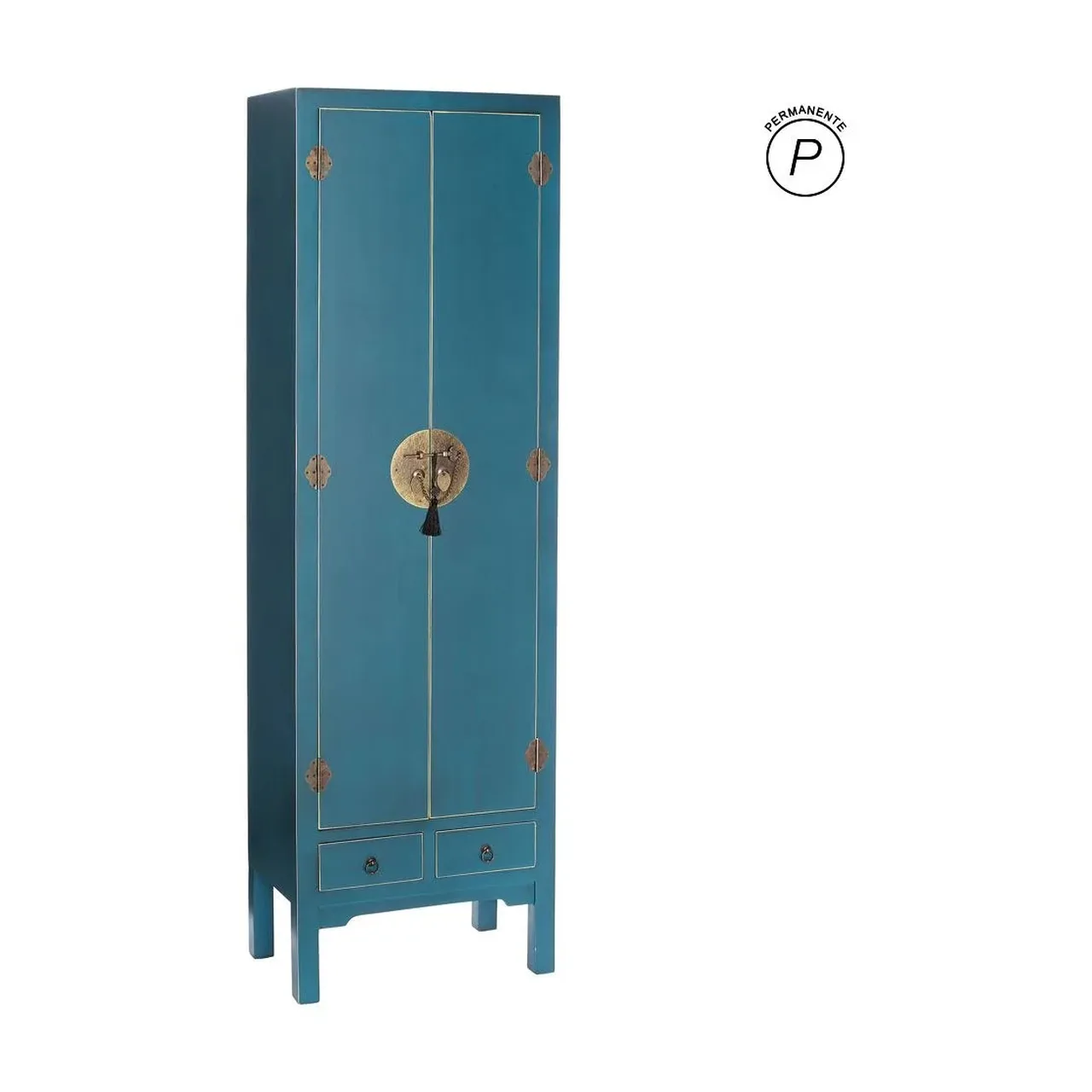 Armoire bleue laquée 2 portes 2 tiroirs Ixia 185 cm