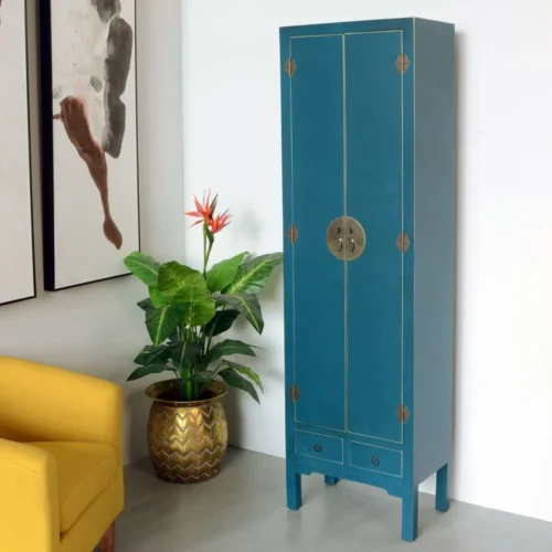 Armoire bleue laquée 2 portes 2 tiroirs Ixia 185 cm — vue 6