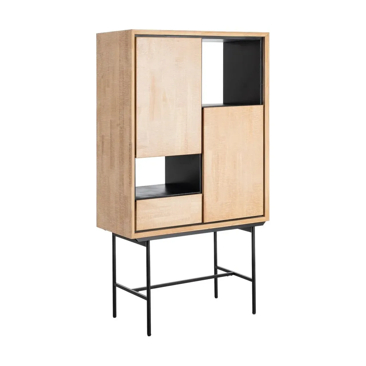 Armoire bois et métal noir 2 portes 1 tiroir Ixia 84,5 cm