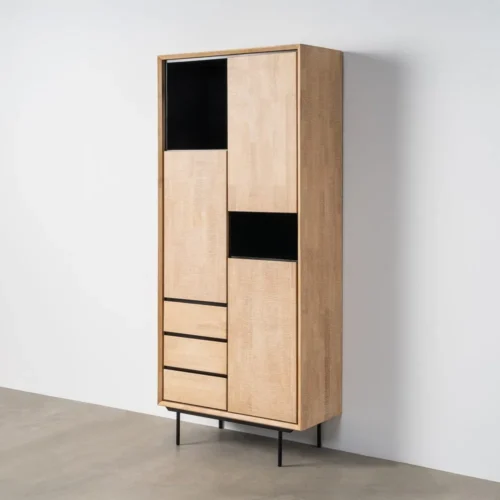 Armoire bois et métal noir 2 portes 2 tiroirs Ixia 89,5 cm