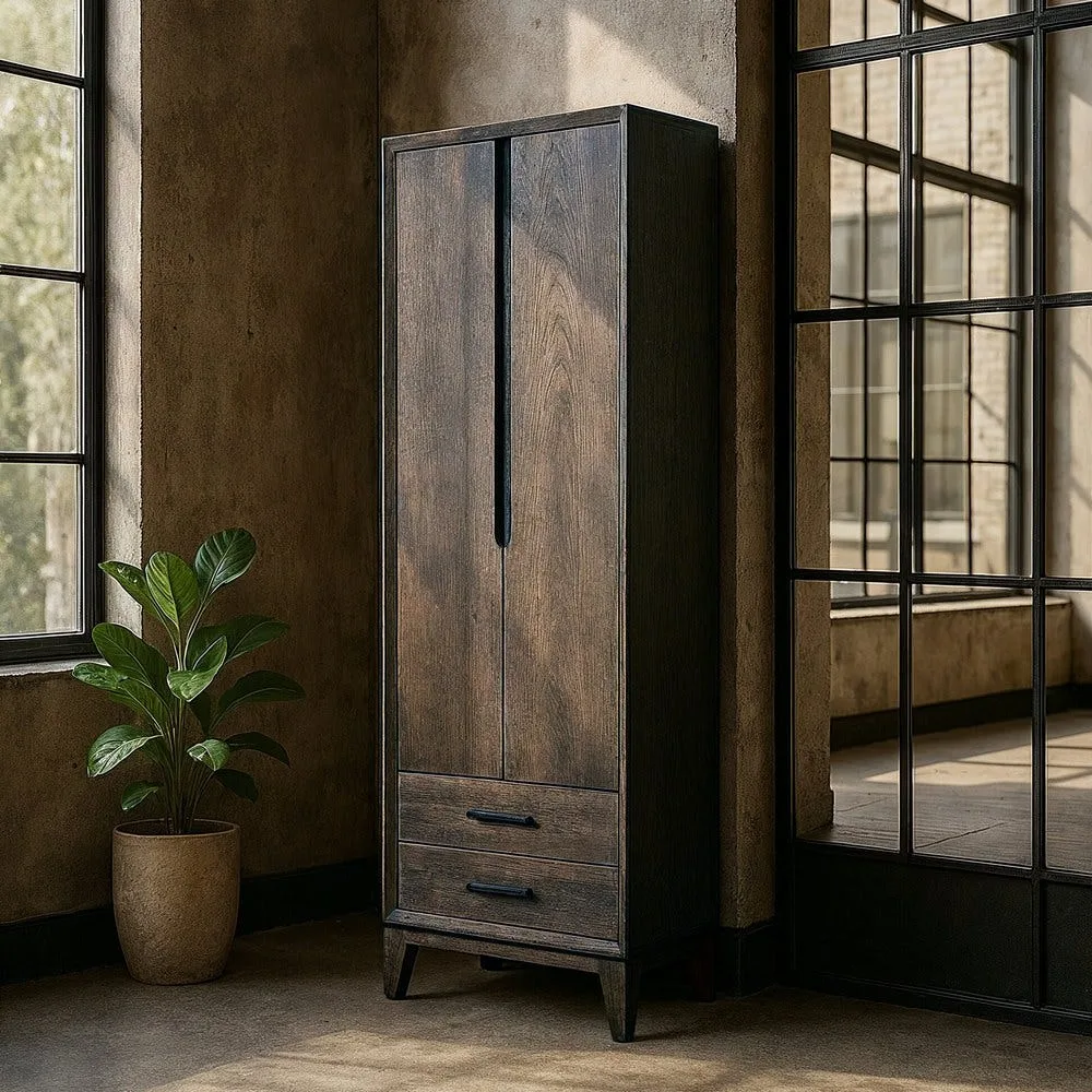 Armoire marron bois de manguier 2 portes 2 tiroirs Ixia 75 cm