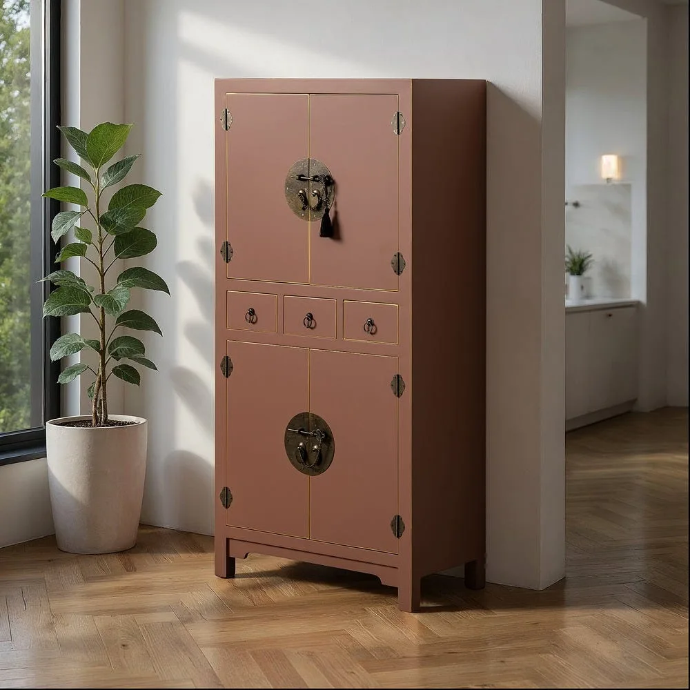Armoire moka laquée 4 portes 3 tiroirs Ixia 63 cm