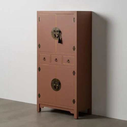 Armoire moka laquée 4 portes 3 tiroirs Ixia 63 cm — vue 2