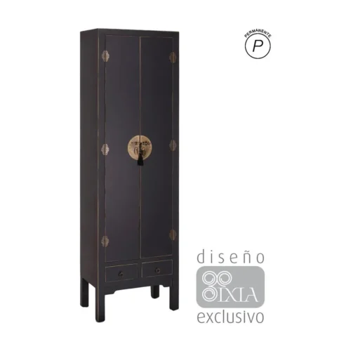 Armoire noire laquée 2 portes 2 tiroirs Ixia 185 cm
