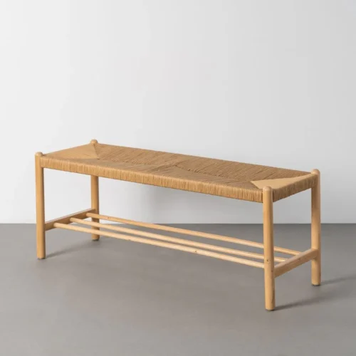 Banc bois d'hévéa corde tressée grand format Ixia 120 cm