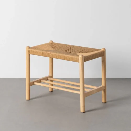 Banc bois d'hévéa et corde tressée naturel Ixia 60 cm