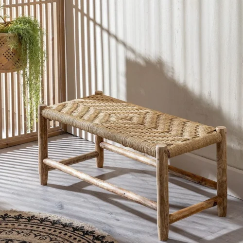 Banc bois de manguier fibre naturelle Ixia 92 cm — vue 8