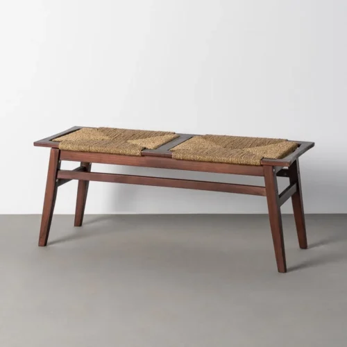 Banc bois de teck marron assise tressée Ixia 110 cm