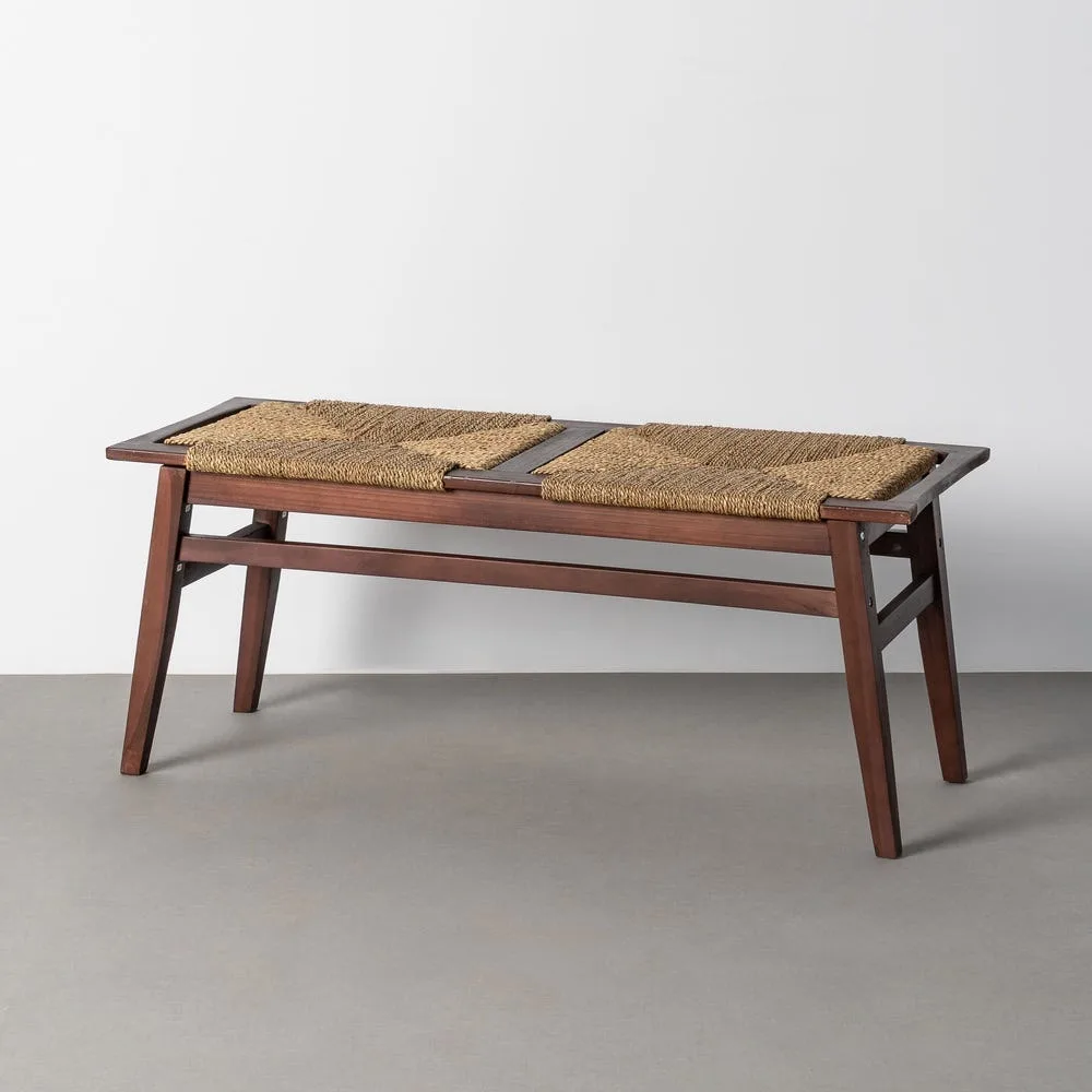 Banc bois de teck marron assise tressée Ixia 110 cm