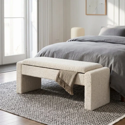 Banc coffre tissu crème Ixia 117 cm