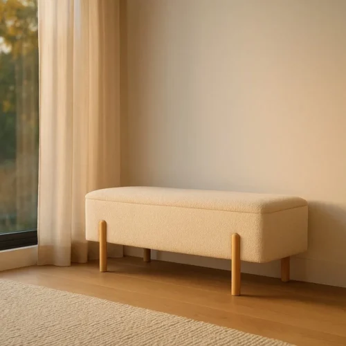Banc coffre tissu crème Ixia 122 cm