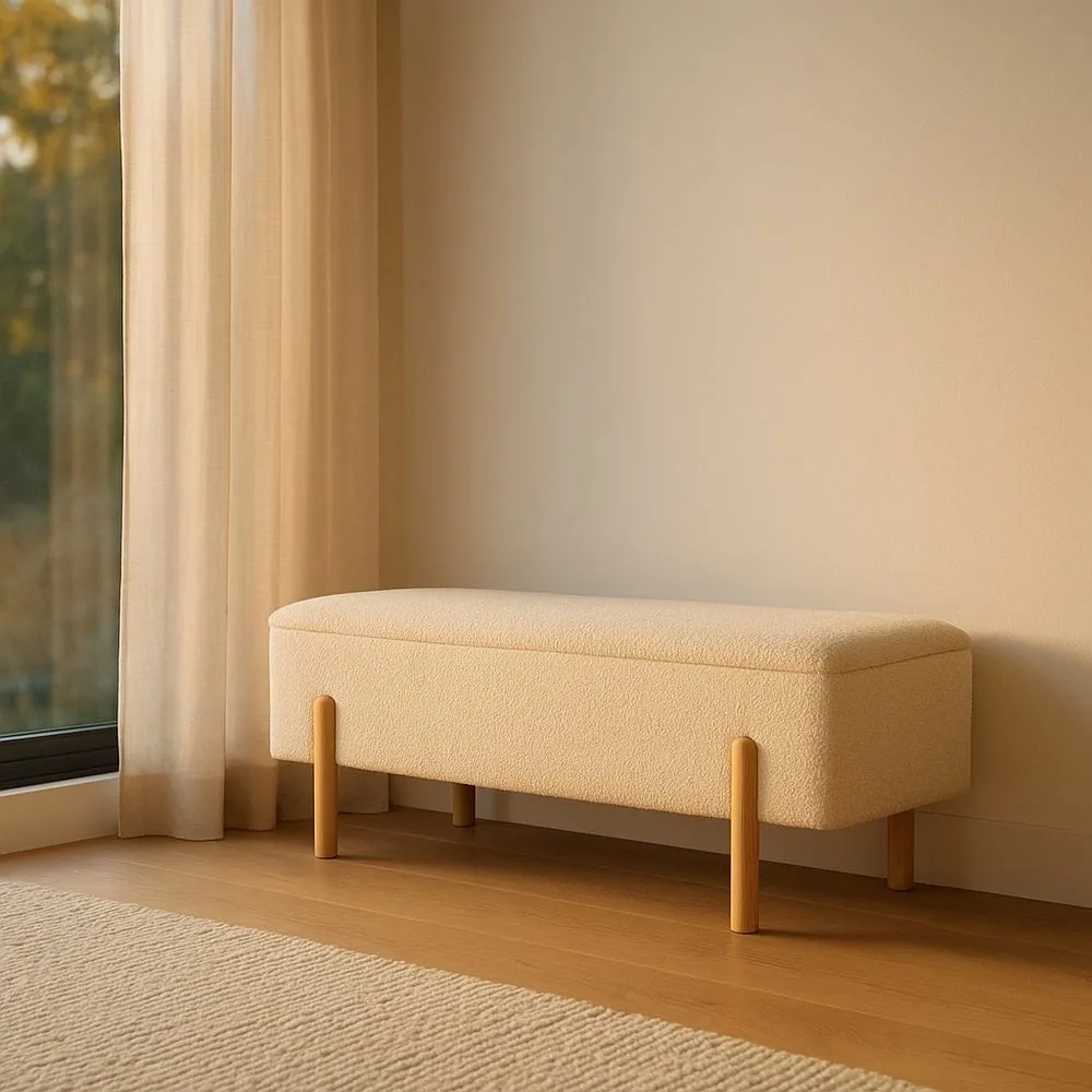 Banc coffre tissu crème Ixia 122 cm