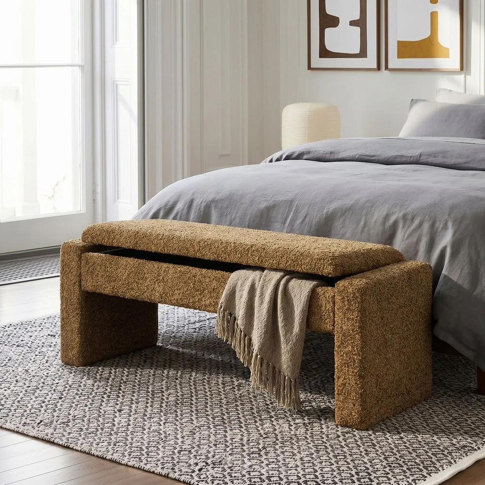 Banc coffre tissu ocre Ixia 117 cm