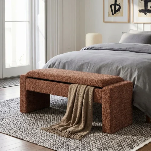 Banc coffre tissu terre cuite Ixia 117 cm