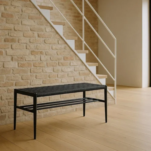 Banc noir corde et métal Ixia 100 cm