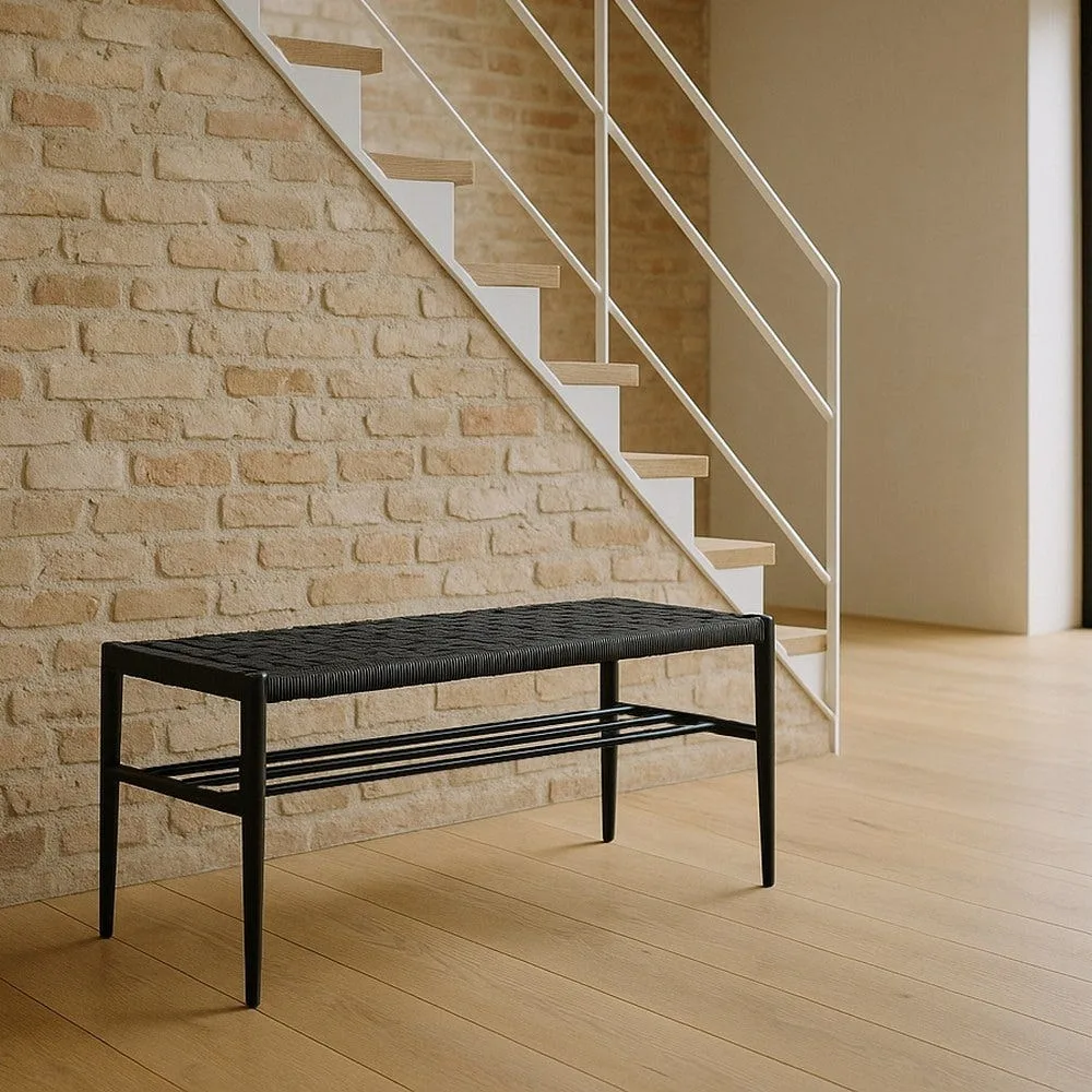 Banc noir corde et métal Ixia 100 cm