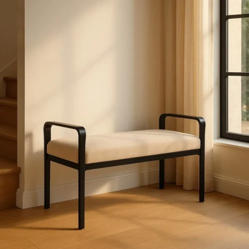 Banc tissu beige piètement métal Ixia 121 cm