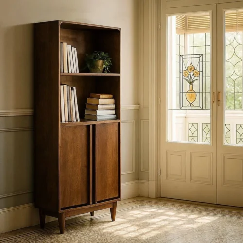 Bibliothèque bois de manguier marron 2 portes Ixia 80 cm