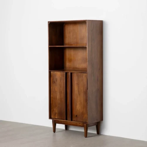 Bibliothèque bois de manguier marron 2 portes Ixia 80 cm — vue 2