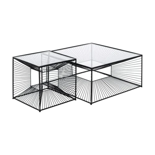 Bout de canapé carré métal et verre noir Ixia 45,5 cm