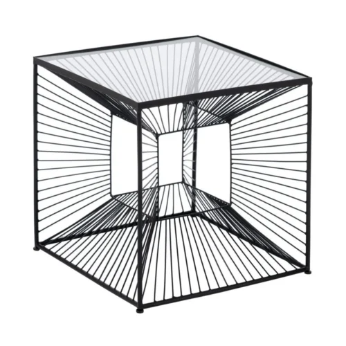 Bout de canapé carré métal et verre noir Ixia 45,5 cm — vue 2