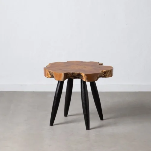 Bout de canapé organique tranche de bois teck naturel et noir Ixia 60 cm