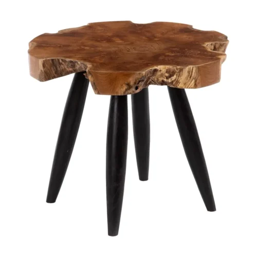 Bout de canapé organique tranche de bois teck naturel et noir Ixia 60 cm — vue 2