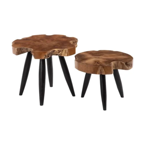 Bout de canapé organique tranche de bois teck naturel et noir Ixia 60 cm — vue 3