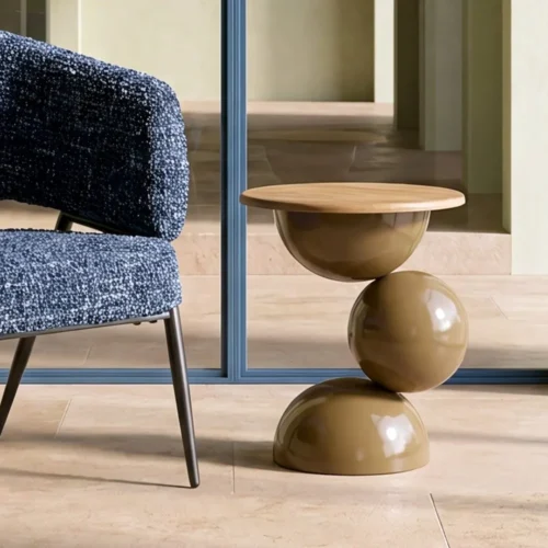 Bout de canapé rond en bois d'hévéa et métal marron Ixia Ø 49,5 cm