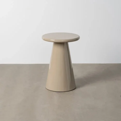 Bout de canapé rond laqué brillant taupe Ixia 45 x 60 cm