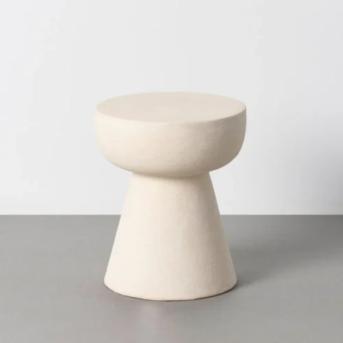 Bout de canapé rond métal blanc effet papier mâché Ixia Ø 34 cm