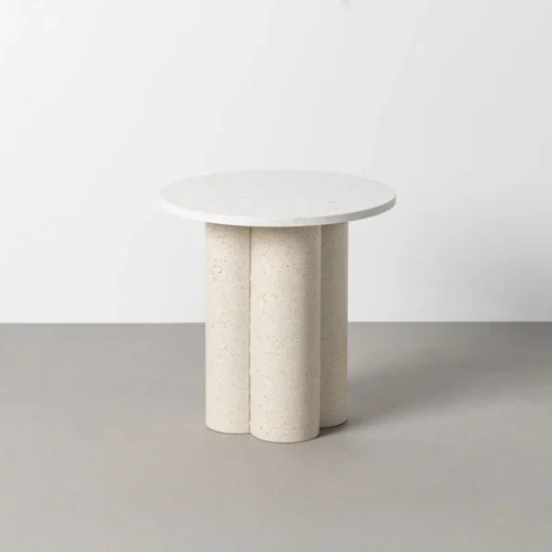 Bout de canapé rond plateau effet marbre blanc Ixia Ø 50 cm — vue 7