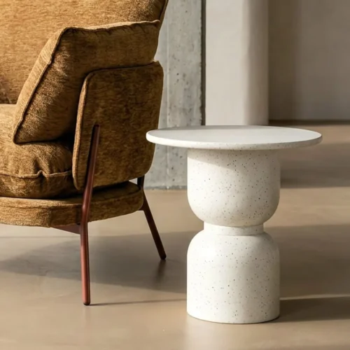 Bout de canapé rond plateau laqué blanc Ixia Ø 50 cm