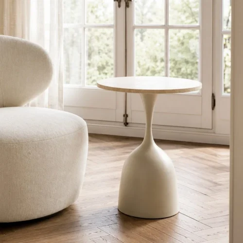 Bout de canapé rond plateau marbre blanc Ixia Ø 50 cm