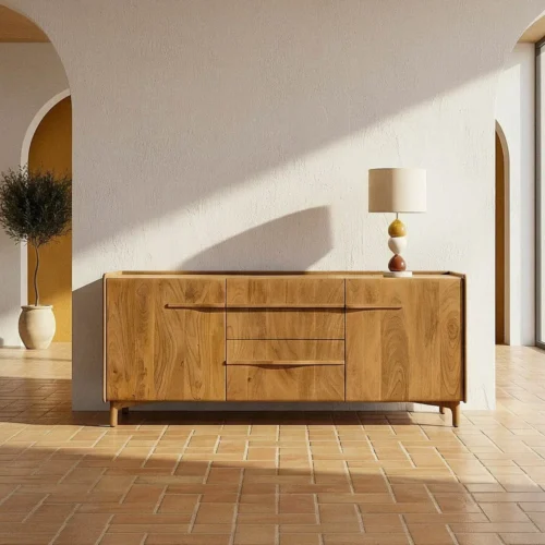 Buffet bois de manguier 2 portes 3 tiroirs Ixia 160 cm