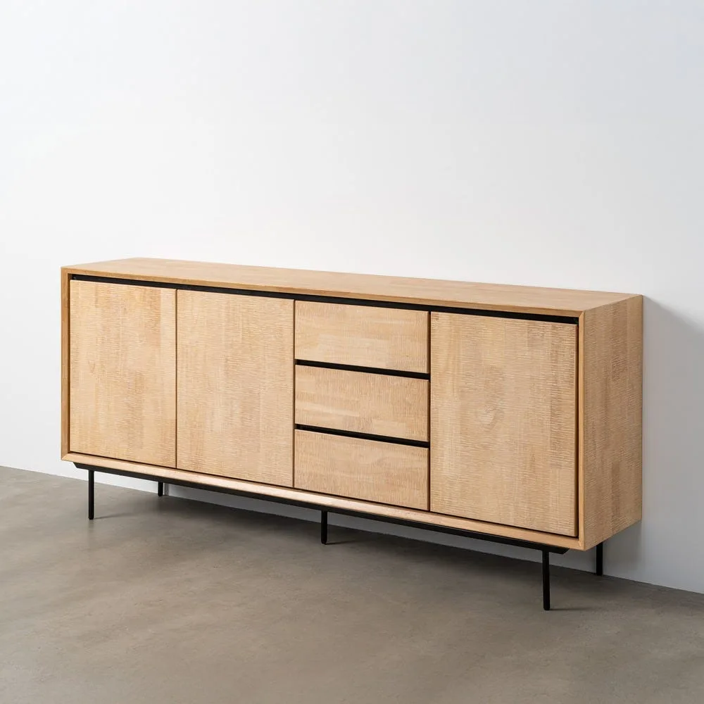 Buffet bois et métal noir 2 portes 2 tiroirs Ixia 200 cm
