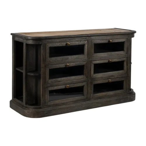 Buffet marbre et bois de manguier 2 tiroirs Ixia 155 cm