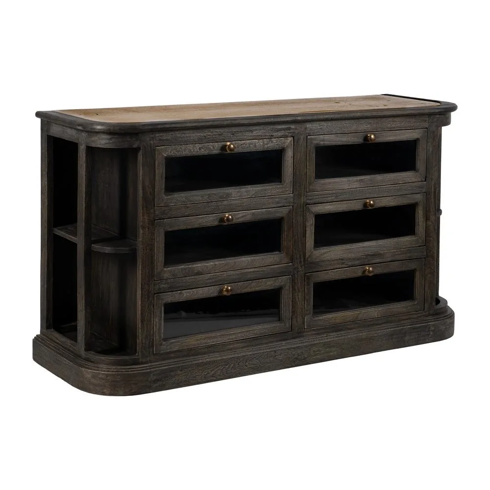 Buffet marbre et bois de manguier 6 tiroirs Ixia 155 cm