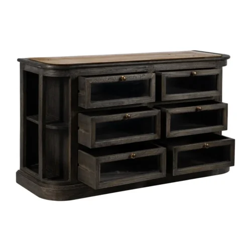 Buffet marbre et bois de manguier 6 tiroirs Ixia 155 cm — vue 2