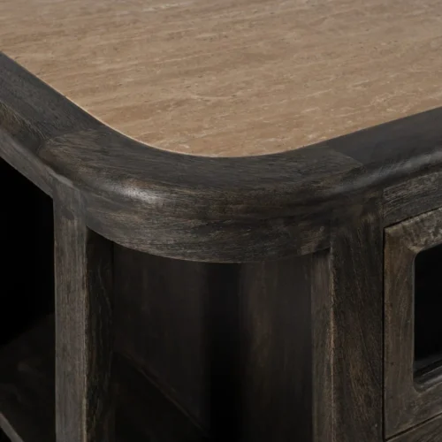 Buffet marbre et bois de manguier 6 tiroirs Ixia 155 cm — vue 3