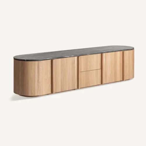 Buffet Nara chêne clair et marbre noir hauteur 56 cm Vical Home — vue 2