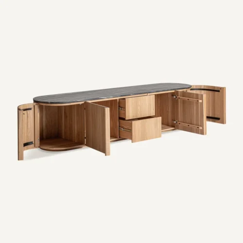 Buffet Nara chêne clair et marbre noir hauteur 56 cm Vical Home — vue 3