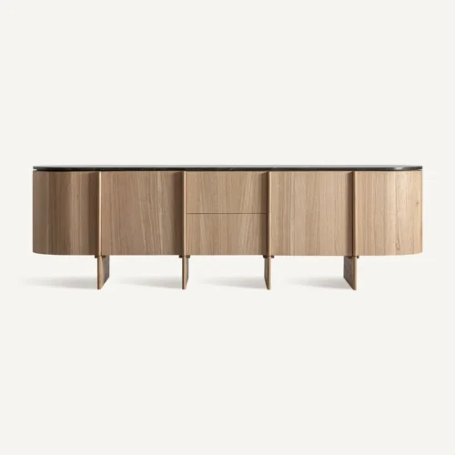 Buffet Nara chêne clair et marbre noir hauteur 73 cm Vical Home