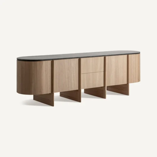 Buffet Nara chêne clair et marbre noir hauteur 73 cm Vical Home — vue 2