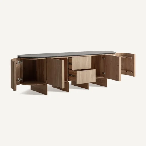 Buffet Nara chêne clair et marbre noir hauteur 73 cm Vical Home — vue 3