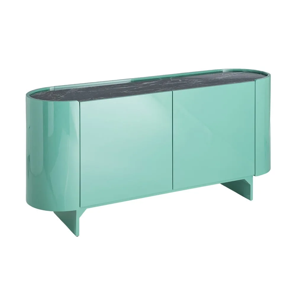 Buffet vert laqué plateau marbre Ixia 160 cm